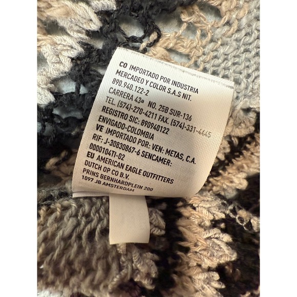 American Eagle Striped Open Front Draped Pointelle Knit Cardigan Sweater Medium - Picture 16 of 16